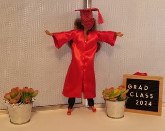 Graduation Cap and Gown for Doll, Miniature Graduation Gown and Cap