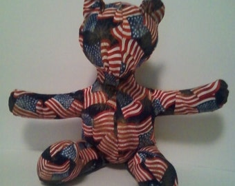 Teddy Bear, Handmade Stuffed Animal, Cuddle Bear, Patriotic Teddy Bear, Flag Print Teddy Bear