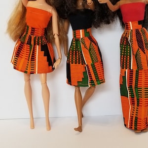 Ethnic Skirt in 3 lengths, Africa Inspired skirt for 12 inch Fashion Doll, Choose Regular or Curvy Doll