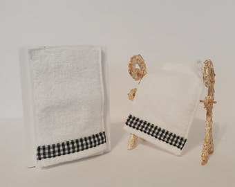 White 1:12 Miniature 2 pc. Towel Set with Gingham trim