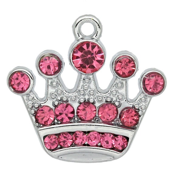 Items similar to 2 Princess crown charms Pink Rhinestone Tiara Bracelet