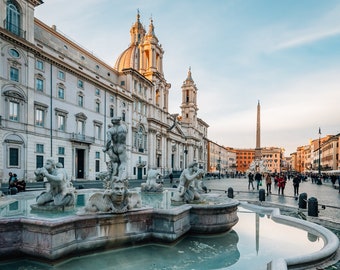 Fontana del Moro and Sant'Agnese in Agone, at Piazza Navona, in Rome, Italy. Photo Print, Metal, Canvas, Framed.