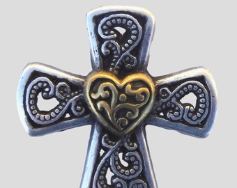 Cross/Heart Celtic Concho Antique Silver & Brass  Size  1" x 1  1/8"  C220