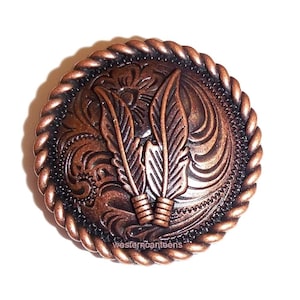 Native Round Rope Edge Feather Concho Antique Copper 1 1/2&quot;   C184