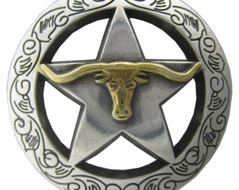 Concho Longhorn Steer Star Berry 1 1/2" Silver & Brass  #C18
