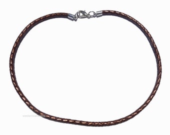 Leather Cord Silver Braided Necklace 4 MM - Sizes 14-28