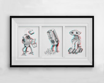 3D Robot Prints, Set of 3