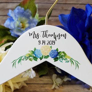 Personalized Wedding Hanger, Bride Hanger, Bridesmaid Gift Hangers, Hydrangea Theme, Wedding Dress Hanger, Wedding Gown Hanger, Bride Gift