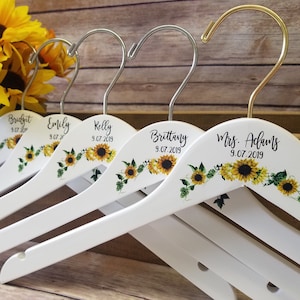 Personalized Wedding Hanger, Bride Hanger, Bridesmaid Gift Hangers, Sunflower Theme, Wedding Dress Hanger, Wedding Gown Hanger, Bride Gift