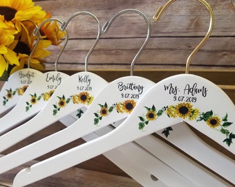 Personalized Wedding Hanger, Bride Hanger, Bridesmaid Gift Hangers, Sunflower Theme, Wedding Dress Hanger, Wedding Gown Hanger, Bride Gift