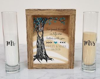 Rustic Unity Sand Ceremony Set Shadow Box, Unity Candle Alternative for Barn Wedding, Rustic Wedding, Country Wedding, or Woodlands Wedding