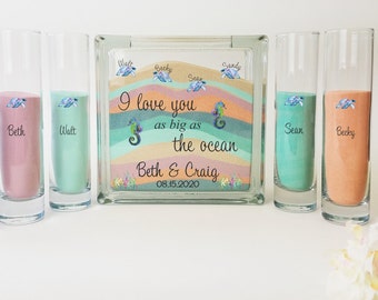 Sand Ceremony Set for Blended Family - Personalized - Custom Beach Wedding Decor - Unity Candle Alternative - Sea Turtle Wedding Theme