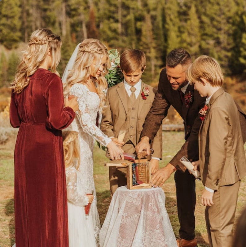 Sand Ceremony Set for Blended Family, Rustic Wedding Shadow Box Sand Ceremony Set, Unity Candle Alternative, Beach or Outdoor Wedding Decor image 4