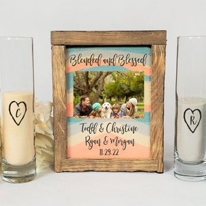 Sand Ceremony Set for Blended Family with Photo, Rustic Wedding Shadow Box Frame, Unity Candle Alternative, Beach or Outdoor Wedding Decor