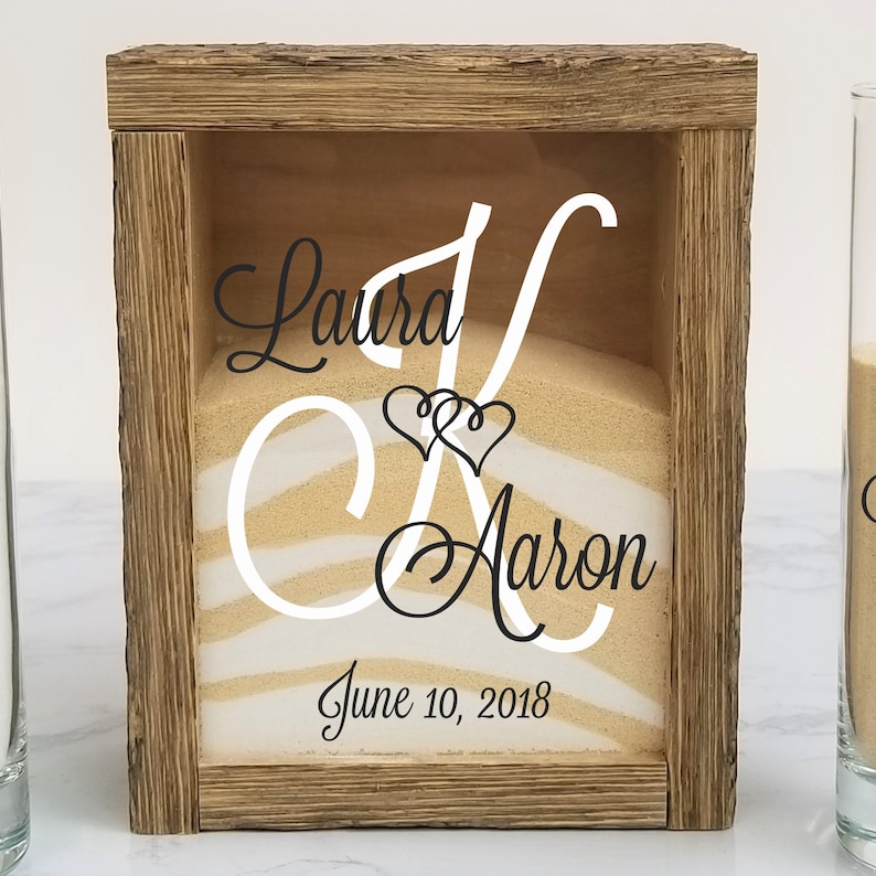 Rustic Barnwood Unity Sand Shadow Box Set, Wedding Unity Candle Alternative for Barn, Beach, Rustic, Country, Outdoor or Traditional Wedding image 2