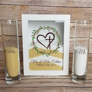Sand Ceremony Set, Unity Sand Ceremony Set Shadow Box, Unity Candle Alternative,  Traditional Religious Church Wedding Unity Ceremony
