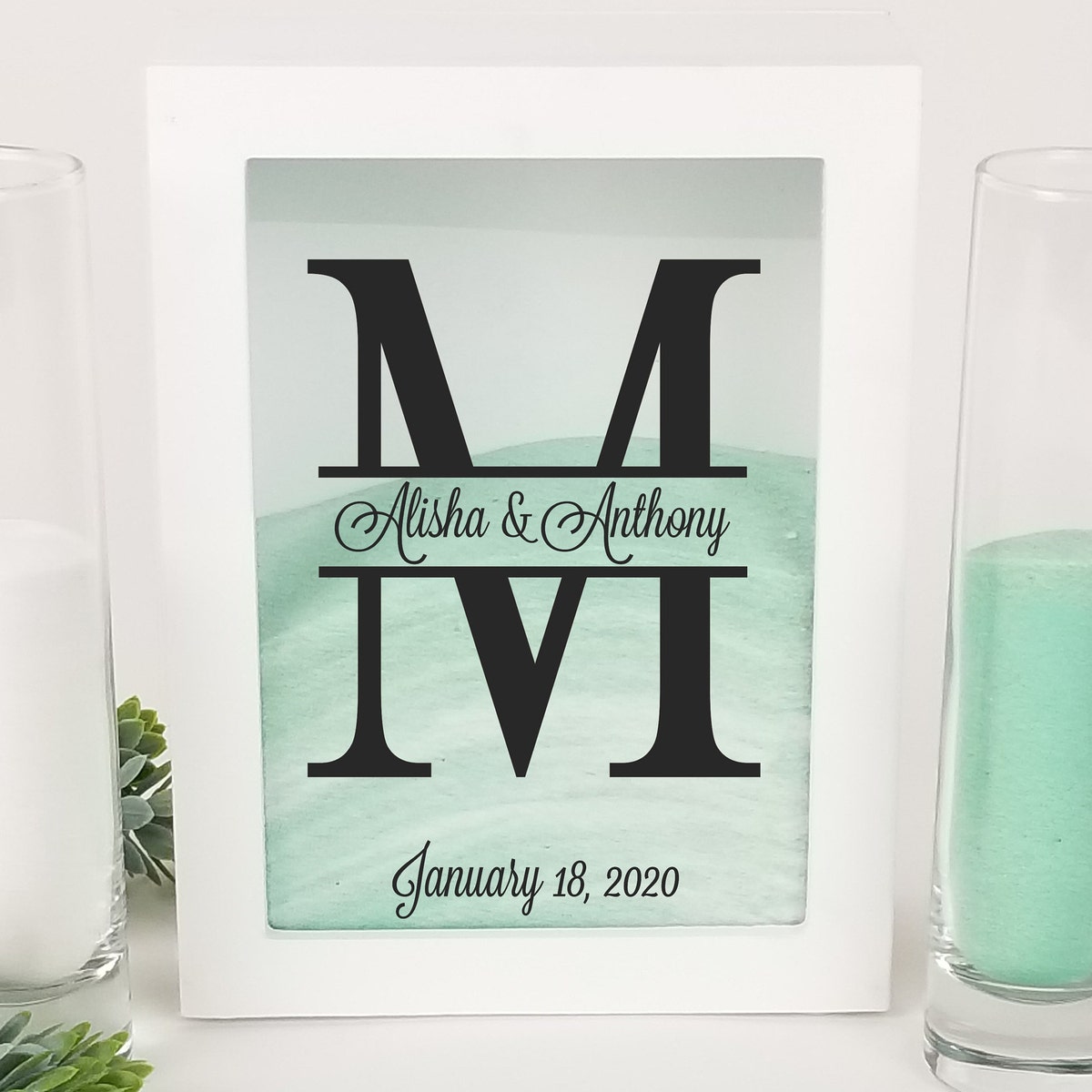 Wedding Sand Ceremony Set, Personalized White or Black Shadow Box Frame for Unity Sand Ceremony, Split Monogram, Sand/pouring Vases Optional - Etsy