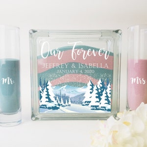 Sand Ceremony Set, Unity Sand Ceremony Set with Lid, Unity Candle Alternative, Winter Wedding Decor, Mountain Wedding, 3 lbs Sand Included