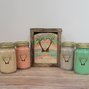 Rustic Blended Family Wedding Sand Ceremony Set, Barn Wood Shadow Box Frame with Family Tree, Unity Candle Alternative, Mason Jar Decor