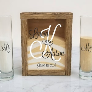 Rustic Barnwood Unity Sand Shadow Box Set, Wedding Unity Candle Alternative for Barn, Beach, Rustic, Country, Outdoor or Traditional Wedding