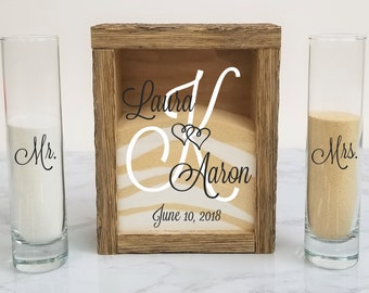 Rustic Barnwood Unity Sand Shadow Box Set, Wedding Unity Candle Alternative for Barn, Beach, Rustic, Country, Outdoor or Traditional Wedding