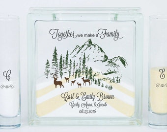 Blended Family Wedding Unity Sand Ceremony Set, Unity Candle Alternative, Together We Make a Family, Buck and Doe and Fawns Wedding Theme