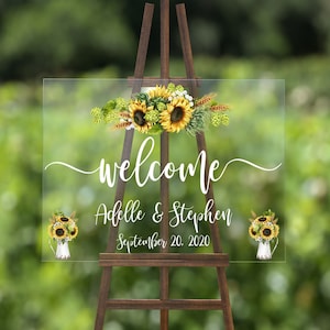 Large Sunflower Rustic Welcome to Our Wedding Sign, Clear Plexi Glass Decor, Acrylic Sign, Outdoor, Backyard, Beach, Barn or Rustic Wedding