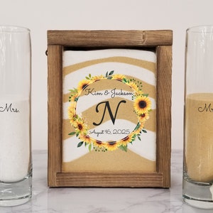 Unique Unity Candle Alternative, Rustic Unity Sand Ceremony Set Shadow Box Frame for Sunflower, Fall, Barn, or Country Wedding Decor Theme