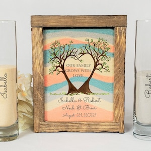 Blended Family Wedding Sand Ceremony Set, Rustic Shadow Box Sand Ceremony Frame with Family Tree, Unity Candle Alternative, Wedding Decor