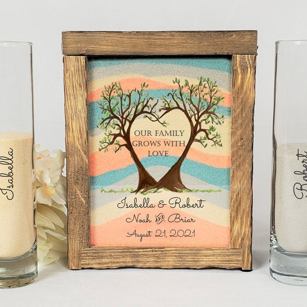 Blended Family Wedding Sand Ceremony Set, Rustic Shadow Box Sand Ceremony Frame with Family Tree, Unity Candle Alternative, Wedding Decor