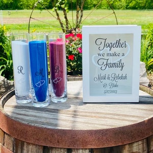 Blended Family Wedding Sand Ceremony Shadow Box Set, Unity Candle Alternative, Together We Make a Family, Blended Family Sand Frame and Sand image 4