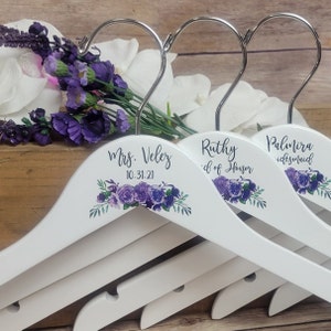 Purple and Plum Floral Wedding Dress Hanger, Bride Wedding Gown Hanger, Personalized Bridesmaid Gift Hangers, Unique Bridal Shower Gift