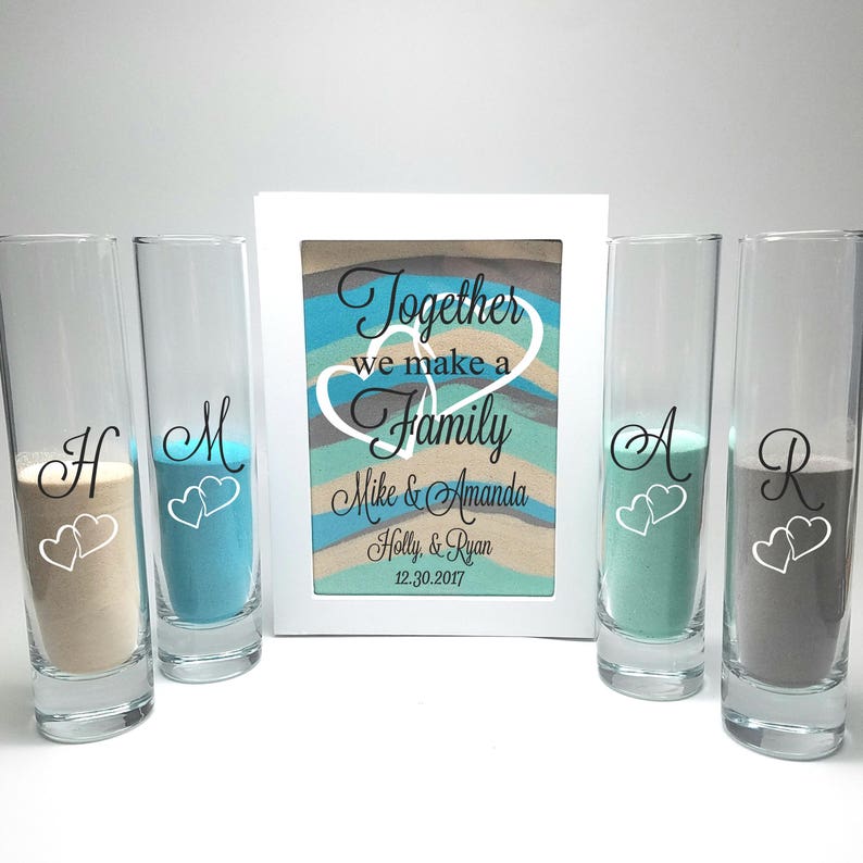 Blended Family Wedding Sand Ceremony Shadow Box Set, Unity Candle Alternative, Together We Make a Family, Blended Family Sand Frame and Sand image 1