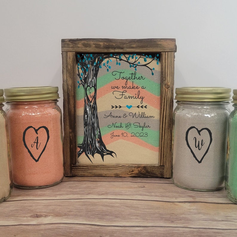 Sand Ceremony Set for Blended Family, Rustic Wedding Shadow Box Sand Ceremony Set, Unity Candle Alternative, Beach or Outdoor Wedding Decor image 7