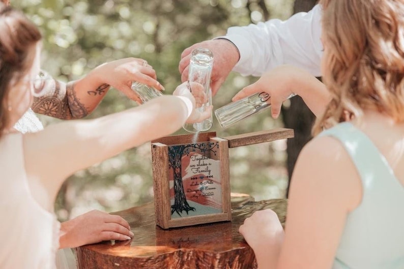 Sand Ceremony Set for Blended Family, Rustic Wedding Shadow Box Sand Ceremony Set, Unity Candle Alternative, Beach or Outdoor Wedding Decor image 2