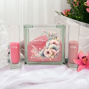 Unity Sand Ceremony Wedding Set with Romantic Pastel Floral Accents, Sand Blending Vase, Unity Candle Alternative, Sand Ceremony Frame