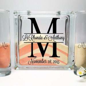 Wedding Monogram Unity Sand Set, Elopement Unity Sand Ceremony Set, Beach Wedding Decor, Unity Candle Alternative, Small Wedding Decor image 1