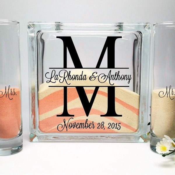 Wedding Monogram Unity Sand Set, Elopement Unity Sand Ceremony Set, Beach Wedding Decor, Unity Candle Alternative, Small Wedding Decor