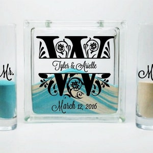 Monogram Unity Sand Ceremony Set, Unity Candle Alternative, Unity Sand Set, Beach Wedding Decor, Blended Family Unity Sand Ceremony Set