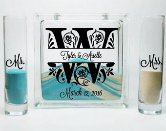 Monogram Unity Sand Ceremony Set, Unity Candle Alternative, Unity Sand Set, Beach Wedding Decor, Blended Family Unity Sand Ceremony Set