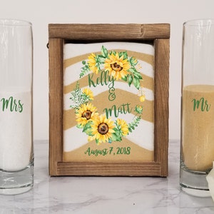 Rustic Sunflower Unity Sand Ceremony Set Shadow Box, Unity Candle Alternative for Barn Wedding, Rustic Wedding,or  Country Wedding