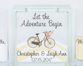 Vintage Bicycle Wedding Theme, Unity Sand Ceremony Set, Unity Candle Alternative, Country Wedding, Rustic Wedding, Let the Adventure Begin