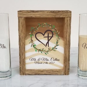 Rustic Unity Sand Ceremony Set Shadow Box, Unity Candle Alternative for Barn Wedding, Rustic Wedding, Religious Church Wedding