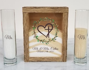 Rustic Unity Sand Ceremony Set Shadow Box, Unity Candle Alternative for Barn Wedding, Rustic Wedding, Religious Church Wedding