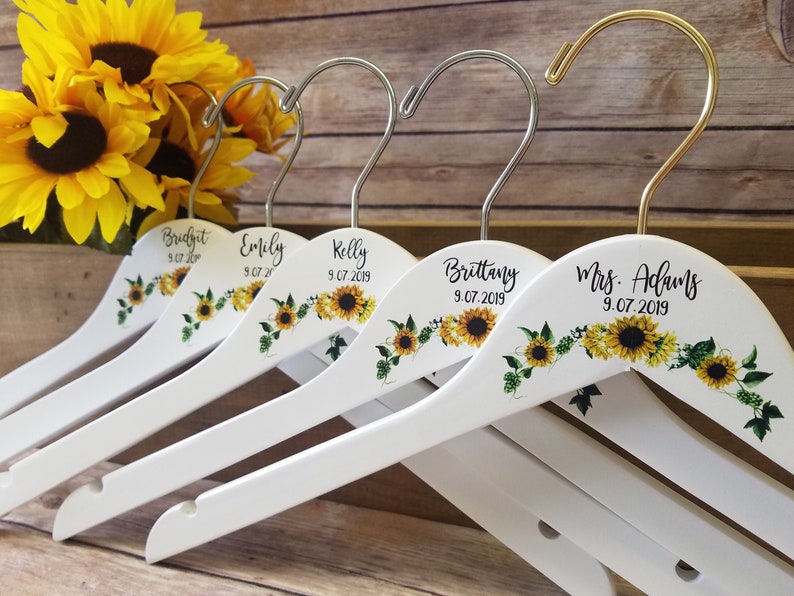 Personalized Wedding Hanger, Bride Hanger, Bridesmaid Gift Hangers, Sunflower Theme, Wedding Dress Hanger, Wedding Gown Hanger, Bride Gift 