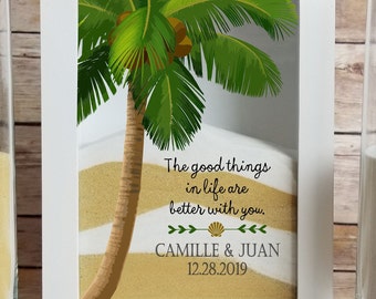 Personalized Wedding Sand Ceremony Shadow Box or Set, Unity Sand Ceremony Frame, Palm tree, Sand and Pouring Vases Optional