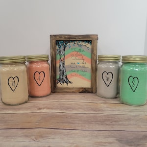 Sand Ceremony Set for Blended Family, Rustic Wedding Shadow Box Sand Ceremony Set, Unity Candle Alternative, Beach or Outdoor Wedding Decor Rustic Jars w/Lids