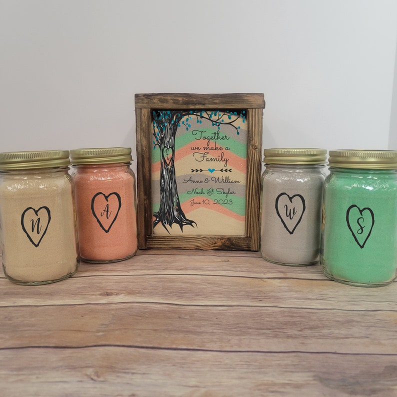 Sand Ceremony Set for Blended Family, Rustic Wedding Shadow Box Sand Ceremony Set, Unity Candle Alternative, Beach or Outdoor Wedding Decor Rustic Jars w/Lids