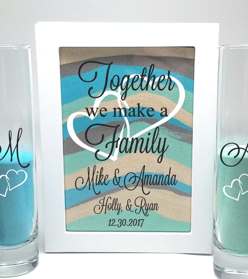 Blended Family Wedding Sand Ceremony Shadow Box Set, Unity Candle Alternative, Together We Make a Family, Blended Family Sand Frame and Sand image 2