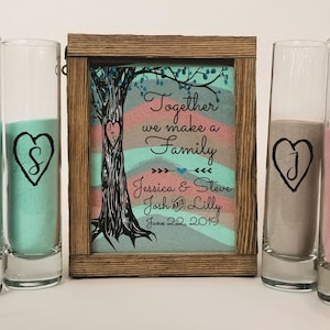 Sand Ceremony Set for Blended Family, Rustic Wedding Shadow Box Sand Ceremony Set, Unity Candle Alternative, Beach or Outdoor Wedding Decor Cylinder Vases